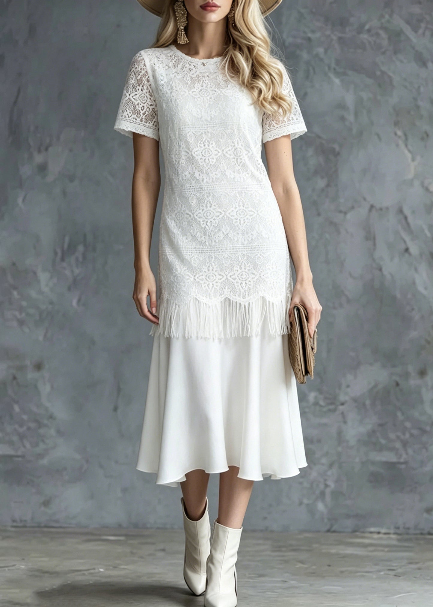 Style White Tasseled Patchwork Lace Maxi Dress Summer
