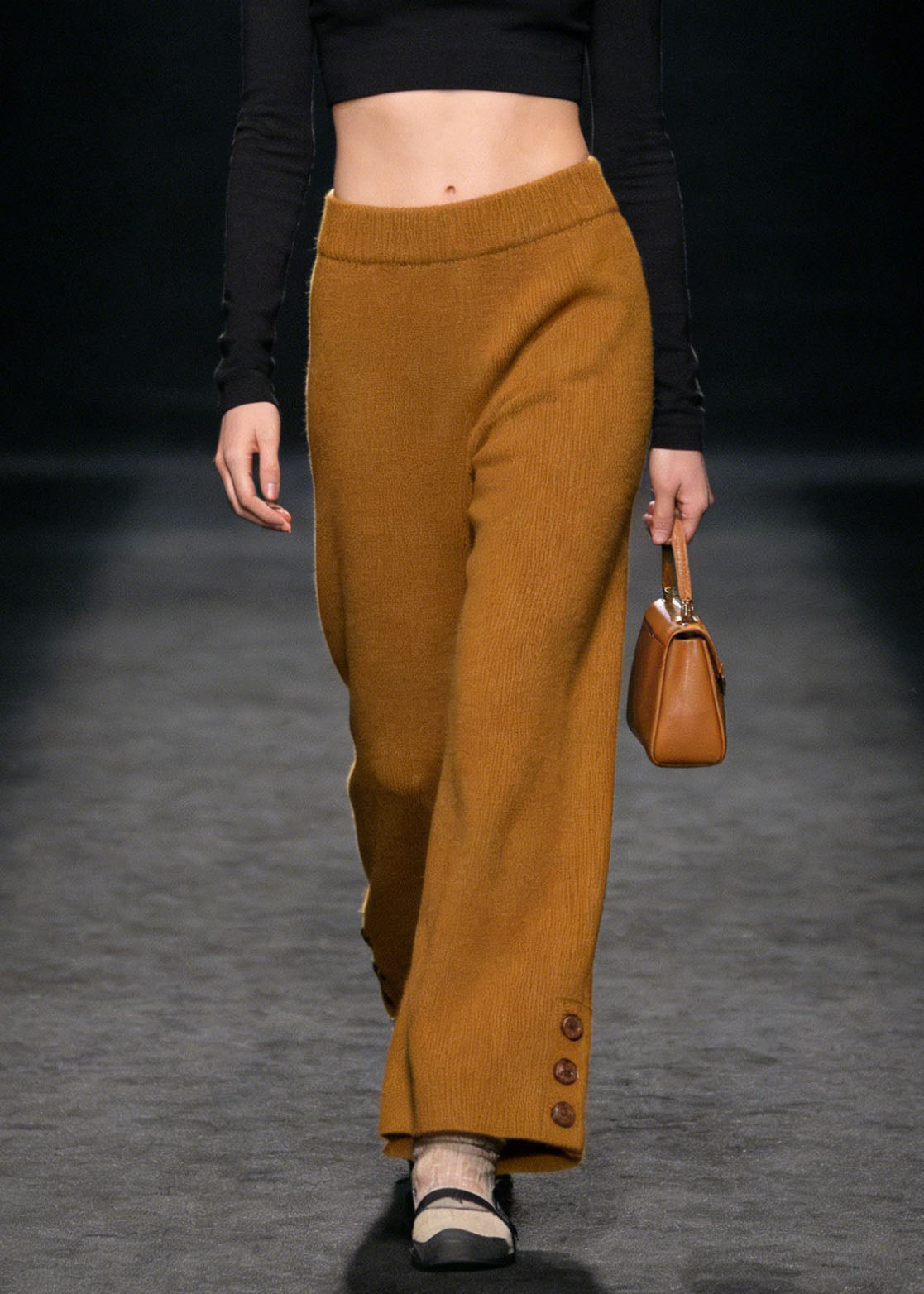 Style Yellow Button High Waist Knit Pants Spring