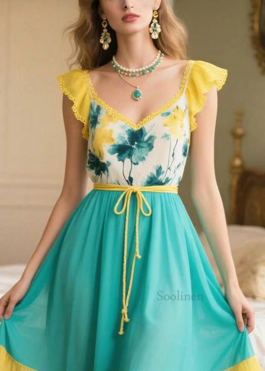 Style Yellow Patchwork Exra Large Hem Chiffon Vestidos Dress Summer