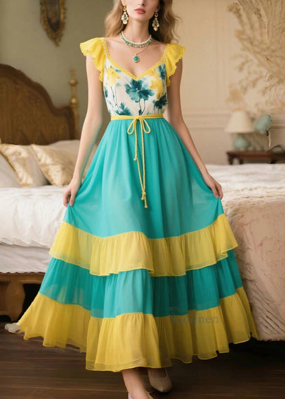 Style Yellow Patchwork Exra Large Hem Chiffon Vestidos Dress Summer