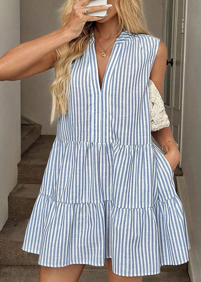 Style Yellow V Neck Oversized Cotton Holiday Dresses Sleeveless