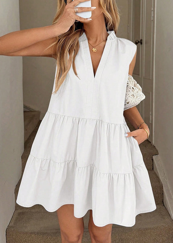 Style Yellow V Neck Oversized Cotton Holiday Dresses Sleeveless