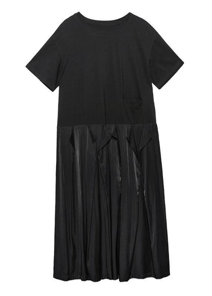 Style army green cotton clothes Women o neck patchwork Traveling summer Dresses - SooLinen