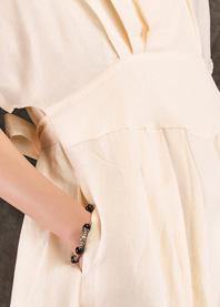 Style beige linen Robes v neck tie waist summer Dress - SooLinen