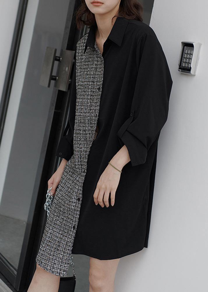 Style black Cotton Wardrobes tie waist daily patchwork Dresses - SooLinen