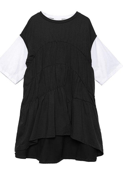 Style black Cotton quilting dresses o neck shift summer Dress - SooLinen