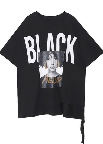 Style black Letter cotton tunic top o neck Dresses shirt - SooLinen