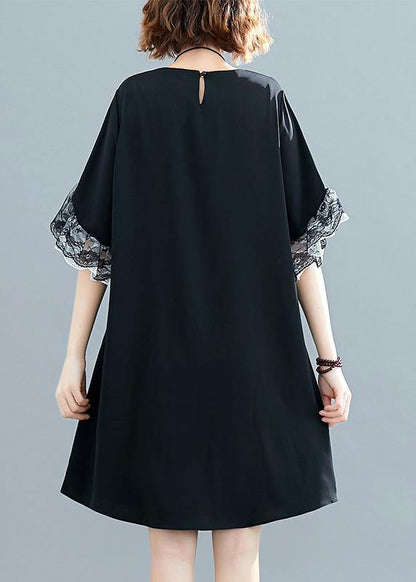 Style black chiffon dresses Fashion Ideas o neck Petal Sleeve Traveling Summer Dresses - SooLinen