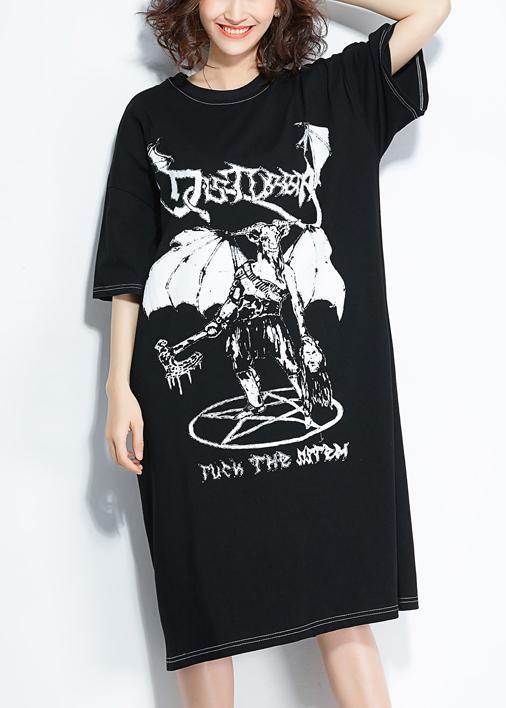 Style black print Cotton quilting clothes Plus Size pattern o neck cotton Summer Dresses