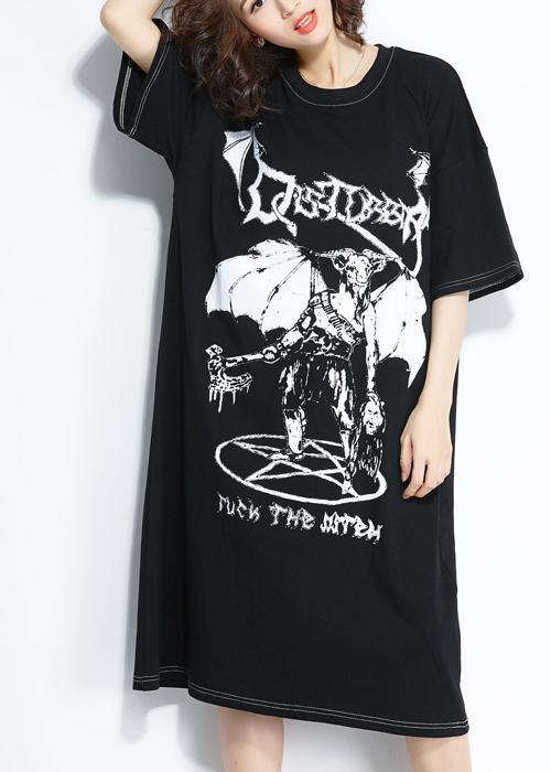 Style black print Cotton quilting clothes Plus Size pattern o neck cotton Summer Dresses