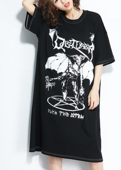 Style black print Cotton quilting clothes Plus Size pattern o neck cotton Summer Dresses