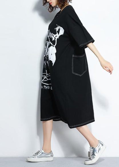 Style black print Cotton quilting clothes Plus Size pattern o neck cotton Summer Dresses