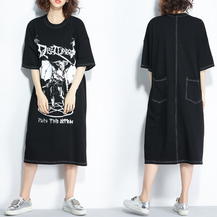 Style black print Cotton quilting clothes Plus Size pattern o neck cotton Summer Dresses