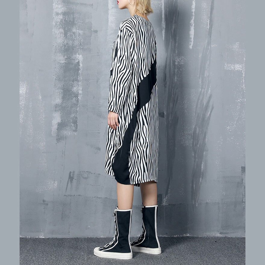 Style black striped chiffon dress Plus Size Shape baggy Dress