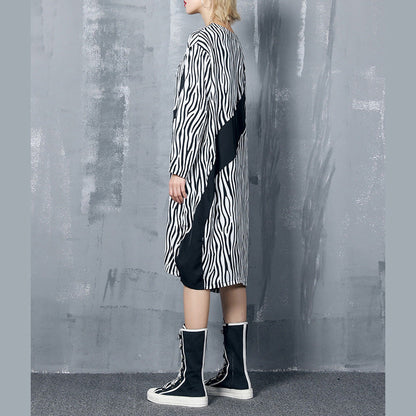 Style black striped chiffon dress Plus Size Shape baggy Dress