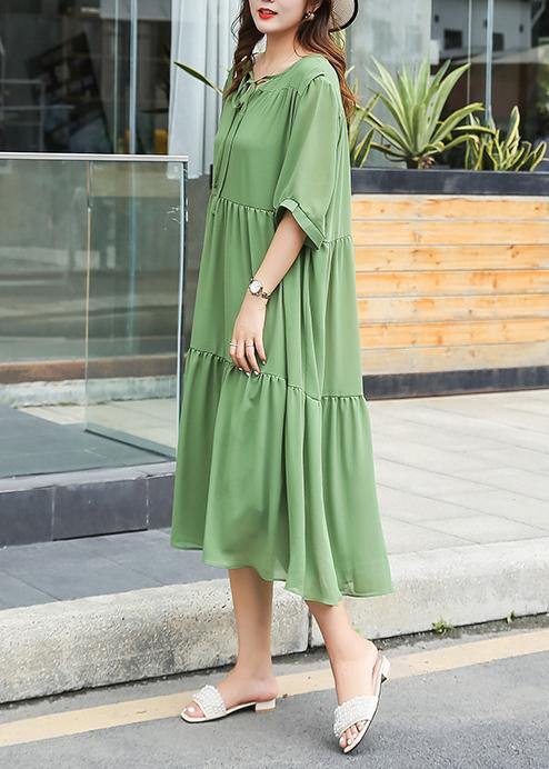 Style green patchwork quilting clothes v neck cotton summer Dresses - SooLinen