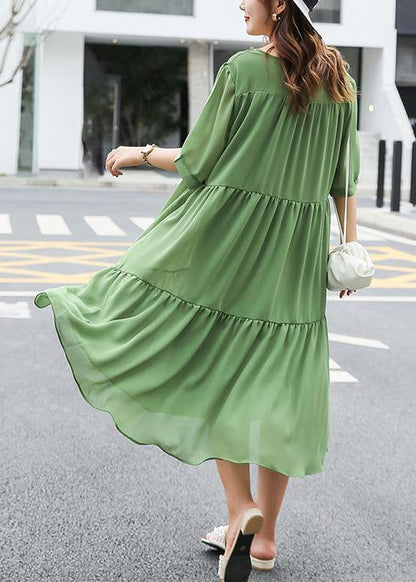 Style green patchwork quilting clothes v neck cotton summer Dresses - SooLinen