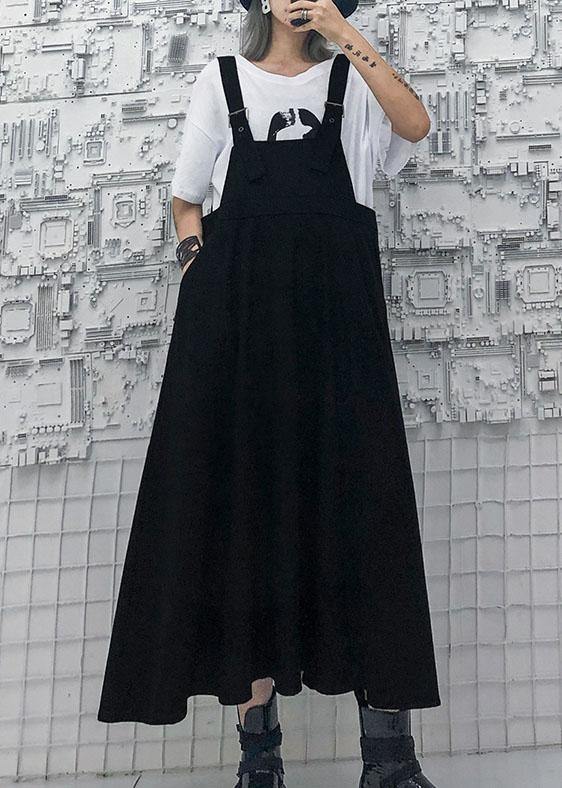 Style high waist cotton quilting dresses Outfits black strap loose Dress summer - SooLinen
