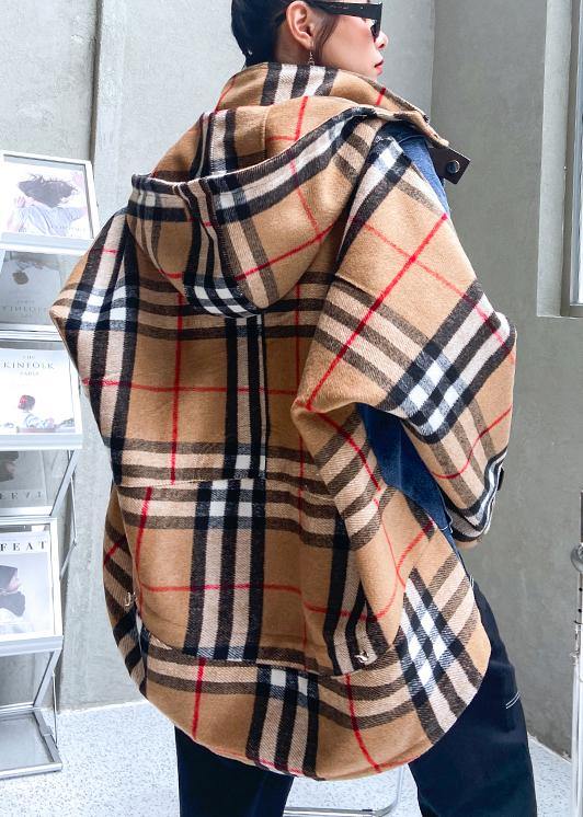 Style hooded patchwork  tunics for women denim blue Plus Size Clothing outwear - SooLinen