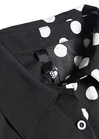 Style lapel asymmetric chiffon Robes boutique Tutorials black dotted Dress Summer - SooLinen