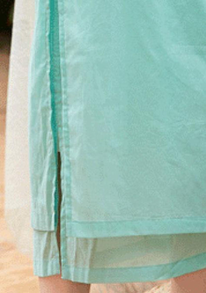 Style light green cotton Tunics half sleeve o neck Traveling summer Dress - SooLinen