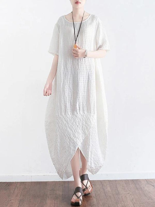 Style o neck asymmetric cotton clothes Shirts white Plus Size Dress summer - SooLinen