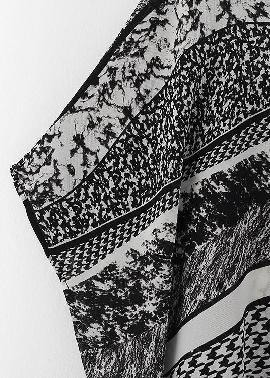 Style o neck asymmetric summer clothes Women black white striped Art Dresses - SooLinen