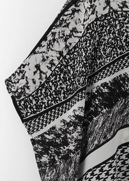 Style o neck asymmetric summer clothes Women black white striped Art Dresses - SooLinen