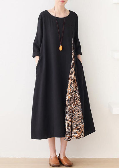 Style o neck patchwork clothes For Women Shirts black Traveling Dress - SooLinen