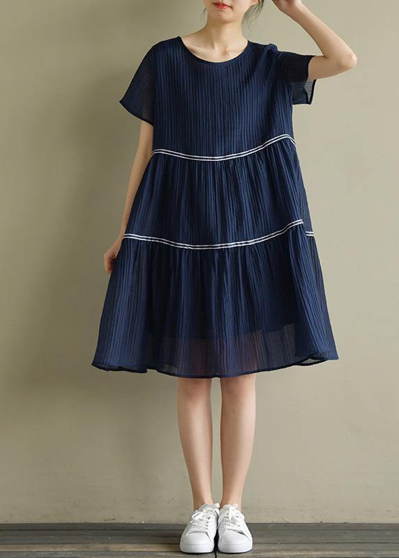 Style o neck Cinched clothes For Women 2019 Wardrobes navy A Line Dresses Summer - SooLinen
