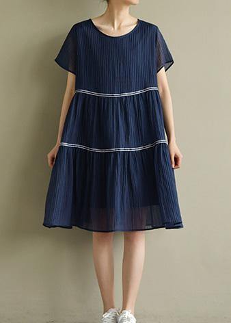 Style o neck Cinched clothes For Women 2019 Wardrobes navy A Line Dresses Summer - SooLinen