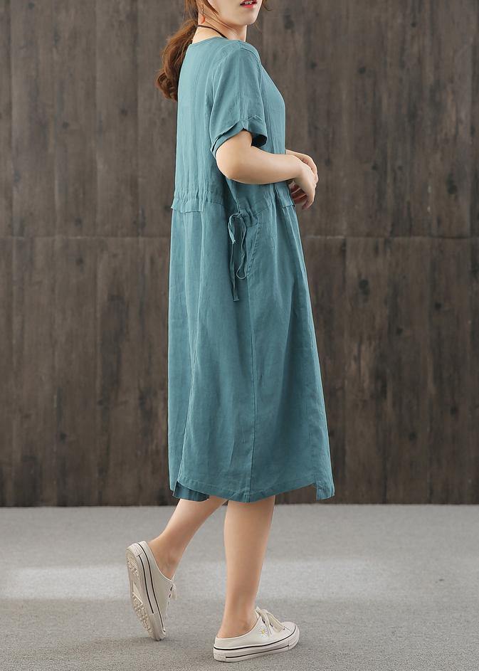 Style orange Long Shirts o neck patchwork cotton Dress - SooLinen