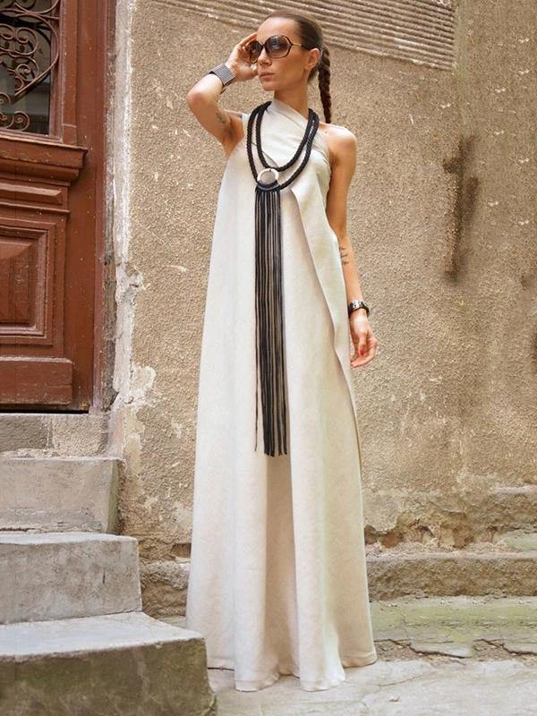 Style Sleeveless Patchwork Linen Outfit Photography Army Green Dress - SooLinen