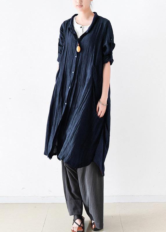 Style v neck asymmetric linen Robes Neckline burgundy Dress fall - SooLinen