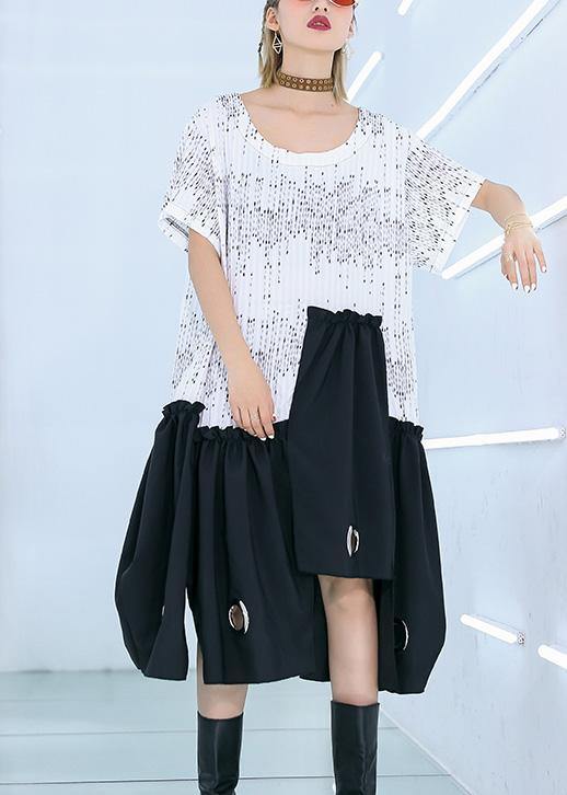 Style white Cotton dresses patchwork A Line summer Dress - SooLinen