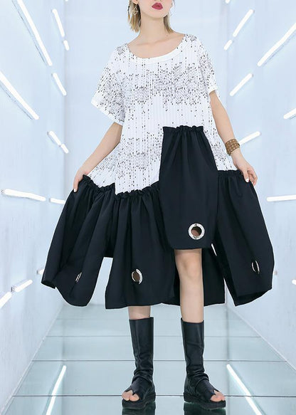 Style white Cotton dresses patchwork A Line summer Dress - SooLinen