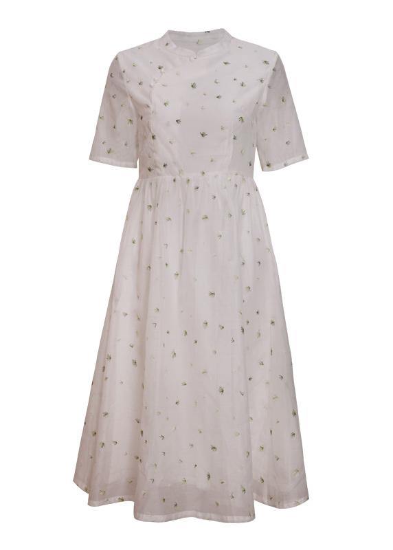 Style white clothes stand collar Cinched oversized Dress - SooLinen