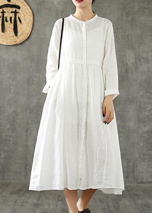 Style white linen clothes For Women Cinched pockets loose spring Dresses - SooLinen