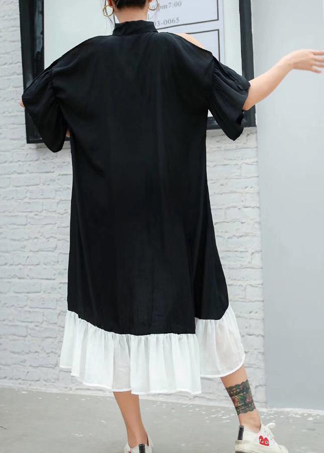 Style white off the shoulder cotton Tunics asymmetric hem Maxi summer Dresses - SooLinen