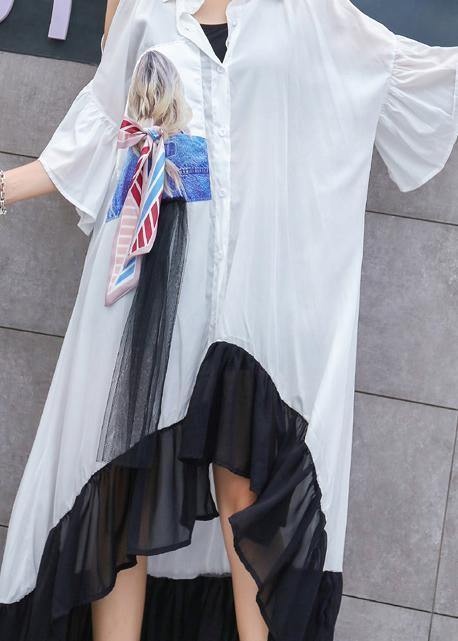 Style white off the shoulder cotton Tunics asymmetric hem Maxi summer Dresses - SooLinen