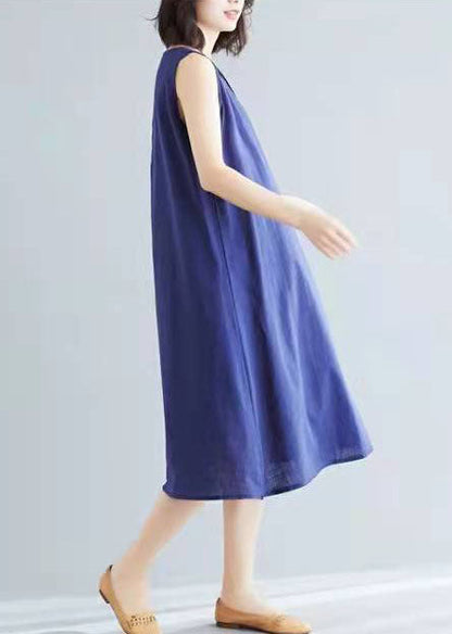 Style navy sleeveless cotton clothes wild A-Line Summer Dresses
