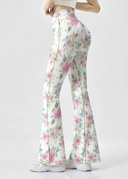 Styling White Floral Print High Waist Butt Scrunch Flare Yoga Pants