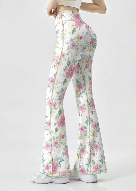 Styling White Floral Print High Waist Butt Scrunch Flare Yoga Pants
