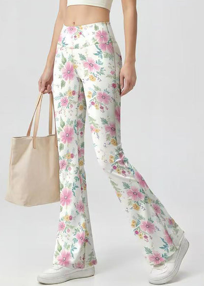 Styling White Floral Print High Waist Butt Scrunch Flare Yoga Pants