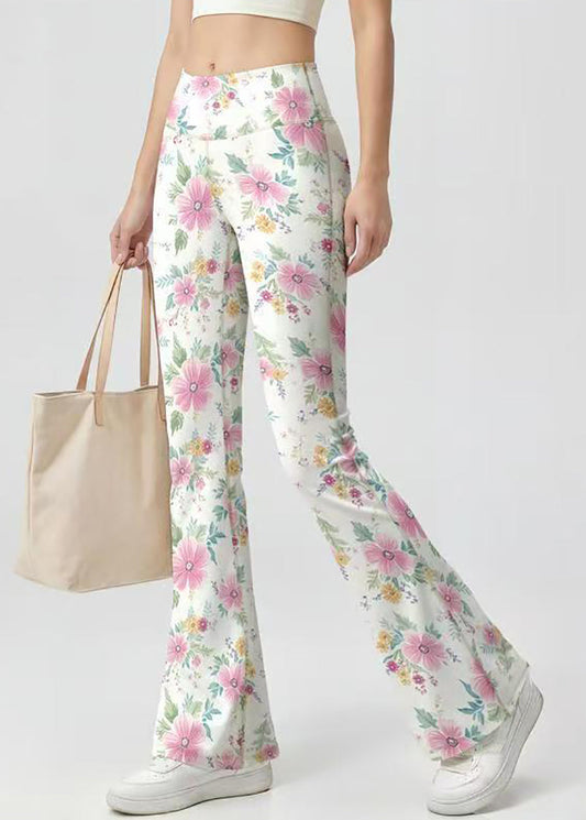 Styling White Floral Print High Waist Butt Scrunch Flare Yoga Pants