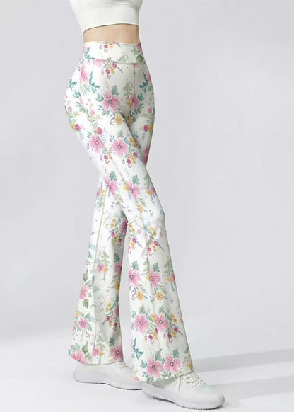 Styling White Floral Print High Waist Butt Scrunch Flare Yoga Pants