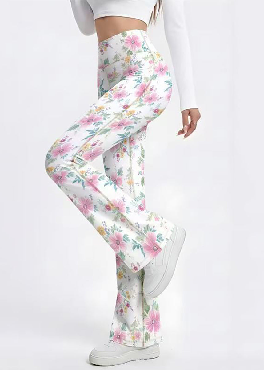 Styling White Floral Print High Waist Butt Scrunch Flare Yoga Pants