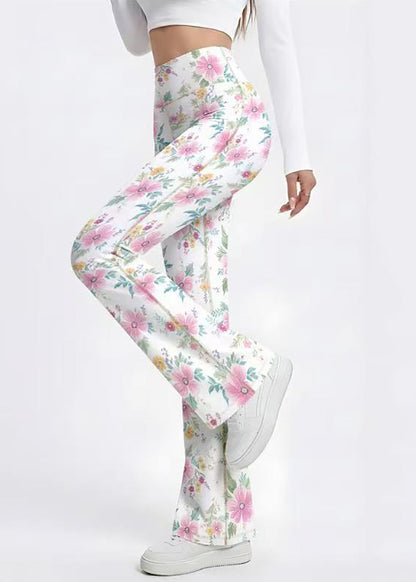 Styling White Floral Print High Waist Butt Scrunch Flare Yoga Pants