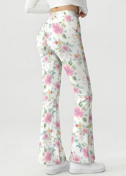 Styling White Floral Print High Waist Butt Scrunch Flare Yoga Pants