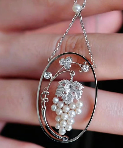 Stylish Alloy Grape Pearl Hollow-Out Pendant Necklace